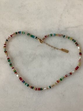 Multicolor Beaded Choker Necklace with Gold Tone Accents, Brand New